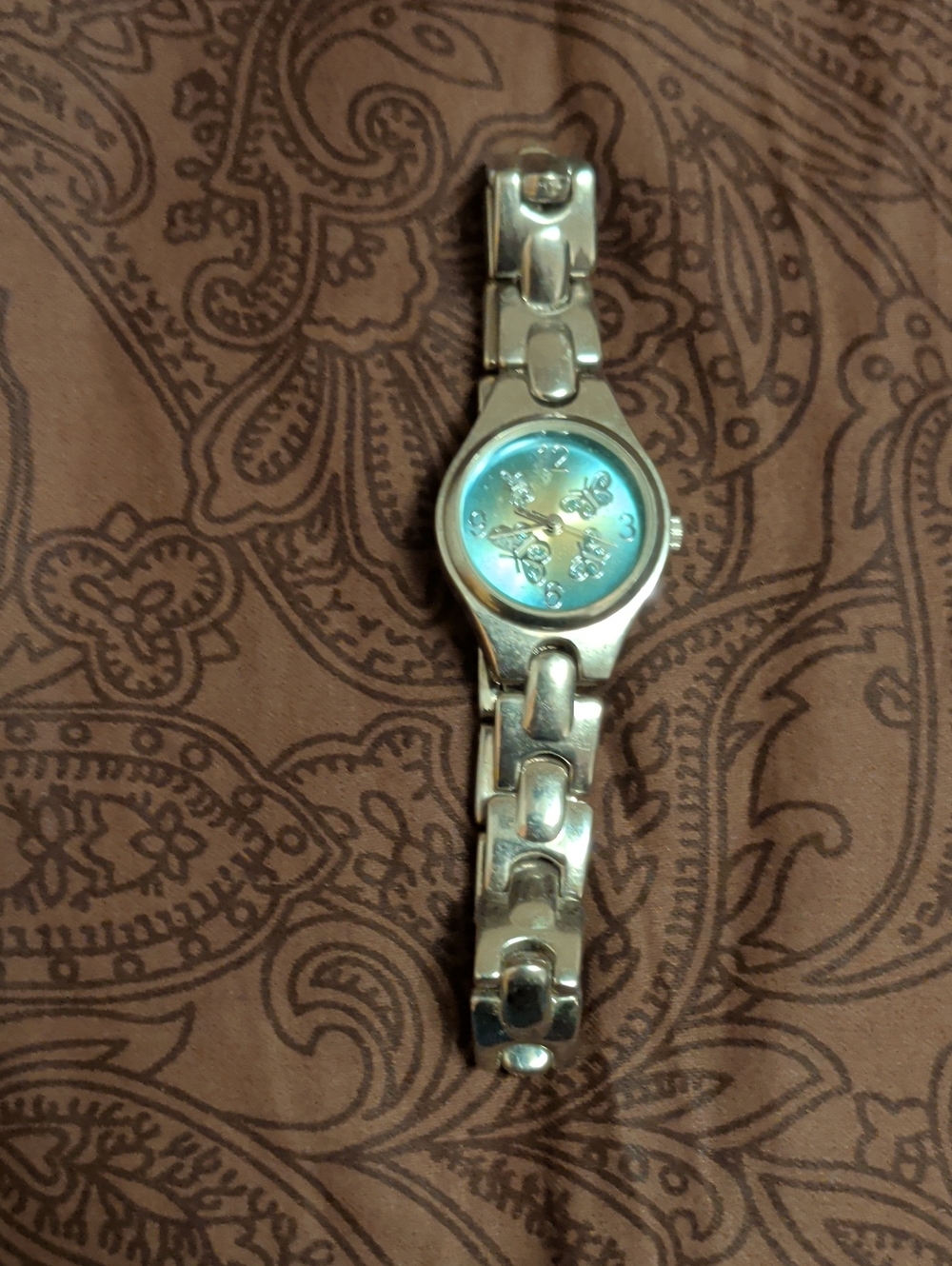 Silver-Link Ladies Bracelet Watch with Blue Mother-of-Pearl Dial